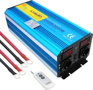 Cantonape Wechselrichter für reine Sinuswelle, 4000 W, 8000 W, Transformator, Spannungswandler 12 V auf 220 V, 230 V, Umwandler, mit Fernbedienung und 2 USB-Anschlüssen und 2 LEDs