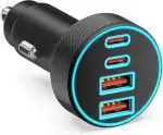 90W Zigarettenanzünder USB C, 4-Port Dual 45W USB-C und USB-A 12V Adapter PD/QC kfz Schnellladegerät Handy Auto Ladegerät für iPhone 17/Air/16/16e/15 Pro Max, Galaxy S25/S24, Google Pixel 9/8