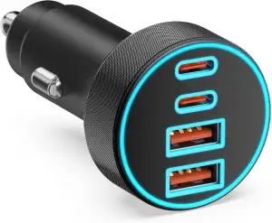 90W Zigarettenanzünder USB C, 4-Port Dual 45W USB-C und USB-A 12V Adapter PD/QC kfz Schnellladegerät Handy Auto Ladegerät für iPhone 17/Air/16/16e/15 Pro Max, Galaxy S25/S24, Google Pixel 9/8
