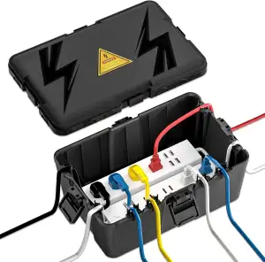 iwillink wasserdichte Kabelbox Outdoor - IP54 wasserdichte Box zur Sicherung von Steckdose, Timer, Plug und Verlängerungskabel Außen, Garten & für Lichtdekoration (32x 22x 13.5 cm) - Schwarz