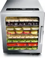 Arendo - Edelstahl Dörrautomat 8 fach - 500 Watt mit Temperaturregler - Dörrgerät für Lebensmittel Fleisch Früchte Obst Pilze - Timer bis zu 24 h - 8 Einlegefächer - GS - Dehydrator