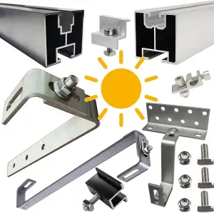 STOFFTEX Solar Schiene 0% §12Abs.3UStG Dachhaken Photovoltaik Profil Montage Halterung Erdungsklemme Endklemme Mittklemme Solarpanel PV Anlage Erdungsclip Randklemme