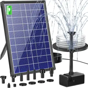 Biling 8W Solar Springbrunnen außen mit 4000mAh Akku, Leise 300 l/h Teichpumpe S